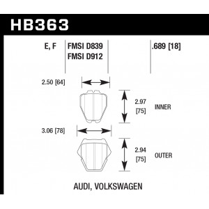 Колодки тормозные HB363E.689 HAWK Blue 9012 Audi A6 Quattro, A8, A8 Quattro, S4 & S6 - 8 Pad Set