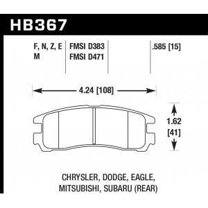 Колодки тормозные HB367E.585 HAWK Blue 9012; Subaru/Mitsubishi 15mm