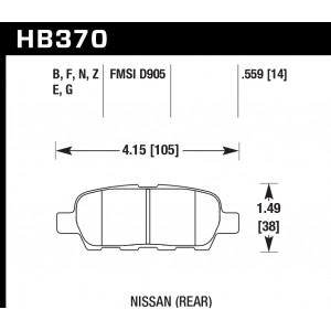 Колодки тормозные HB370G.559 HAWK DTC-60 Nissan (Rear) 14 mm