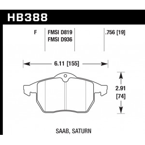 Колодки тормозные HB388F.756 HAWK HPS передние OPEL Vectra (B) / SAAB 9-3, 9-5