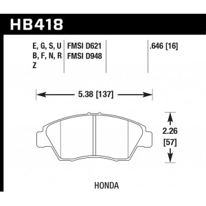 Колодки тормозные HB418E.646 HAWK Blue 9012 Acura RSX/Honda 17 mm