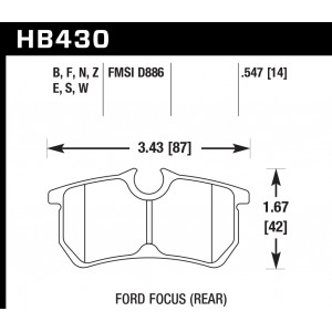 Колодки тормозные HB430E.547 HAWK Blue 9012 Ford Focus (Rear) 14 mm