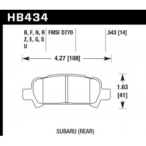 Колодки тормозные HB434E.543 HAWK Blue 9012 Subaru (Rear) 14 mm