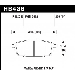 Колодки тормозные HB436E.535 HAWK Blue 9012; Mazda Ptotoge (Rear) 14mm