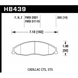 Колодки тормозные HB439F.555 HAWK HPS передние CADILLAC / PONTIAC