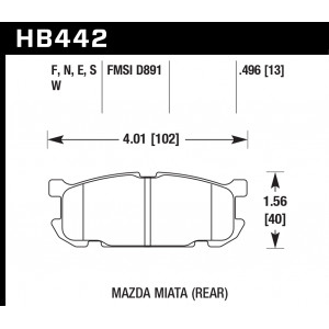 Колодки тормозные HB442E.496 HAWK Blue 9012 Mazda Miata (Rear) 13 mm