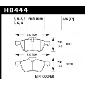 Колодки тормозные HB444E.685 HAWK Blue 9012 Mini Cooper 18 mm