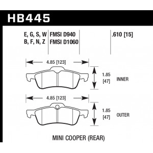 Колодки тормозные HB445F.610 HAWK HPS задние MINI COOPER I