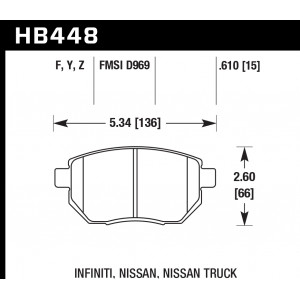 Колодки тормозные HB448F.610 HAWK HPS передние INFINITI FX35 / FX45 (до 2006 г.в.)