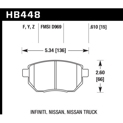 Колодки тормозные HB448Y.610 HAWK LTS передние INFINITI FX35 / FX45 (до 2006 г.в.)