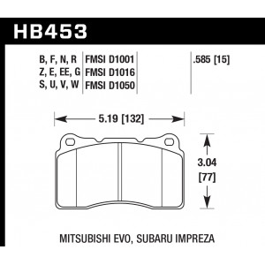 Колодки тормозные HB453G.585 HAWK DTC-60 Mitsubishi EVO, Subaru Impreza 15 mm