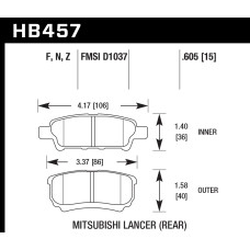 Колодки тормозные HB457F.605 HAWK HPS задние Mitsubishi Lancer 9, 10