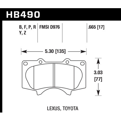 Колодки тормозные HB490P.665 HAWK SD передние LEXUS GX470 / Toyota Prado 150/120 / PAJERO 4 / HILUX