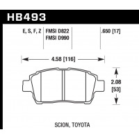 Колодки тормозные HB493E.650 HAWK Blue 9012 Scion, Toyota 17 mm