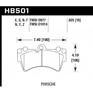 Колодки тормозные HB501E.625 HAWK Blue 9012 Porsche 16 mm