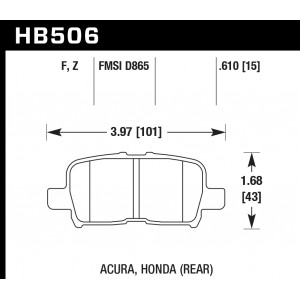 Колодки тормозные HB506F.610 HAWK HPS задние HONDA Accord, CR-V, Pilot