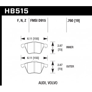 Колодки тормозные HB515N.760 HAWK HP+ передние Audi / VW