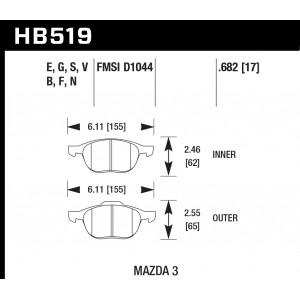 Колодки тормозные HB519B.682 HAWK Street 5.0 передние FORD FOCUS 2, 3/ MAZDA 3, 5