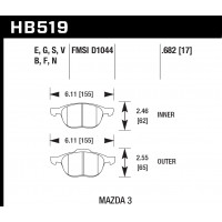 Колодки тормозные HB519G.682 HAWK DTC-60 Mazda 3 17 mm