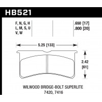 Колодки тормозные HB521G.650 HAWK DTC-60; Wilwood BB SL 7420 17mm