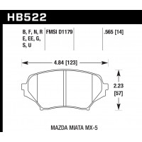 Колодки тормозные HB522S.565 HAWK HT-10 Mazda Miata MX-5 14 mm