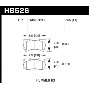 Колодки тормозные HB526Y.665 HAWK LTS передние Hummer H3