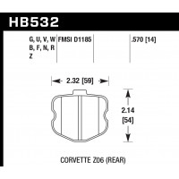 Колодки тормозные HB532G.570 HAWK DTC-60 Corvette ZO6 (Rear) 14 mm