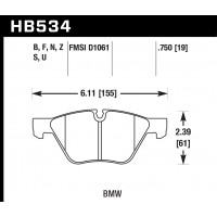 Колодки тормозные HB534F.760 HAWK HPS передние BMW 120, 125, 130, 318, 320, 325, 330, 525, 530, X1