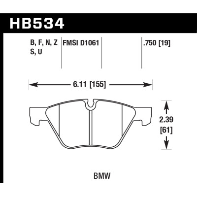 Колодки тормозные HB534U.750 HAWK DTC-70 BMW 19 mm