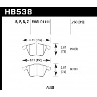 Колодки тормозные HB538B.760 HAWK Street 5.0 передние Audi A4 8E, A6 4F, A8 4E