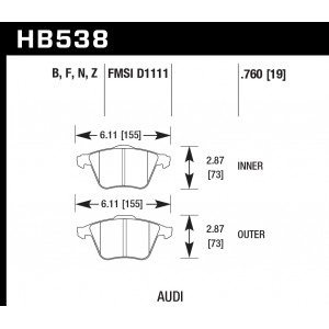 Колодки тормозные HB538N.760 HAWK HP+ передние Audi A4 8E, A6 4F, A8 4E