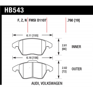 Колодки тормозные HB543B.760 HAWK Street 5.0 передние AUDI A3 / VW Golf 5,6 , Passat CC, B6, B7