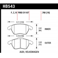 Колодки тормозные HB543G.760 HAWK DTC-60 Audi, VW 19 mm