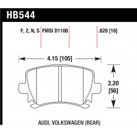 Колодки тормозные HB544S.628 HAWK HT-10 Audi, VW 16 mm