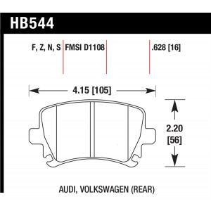 Колодки тормозные HB544S.628 HAWK HT-10 Audi, VW 16 mm