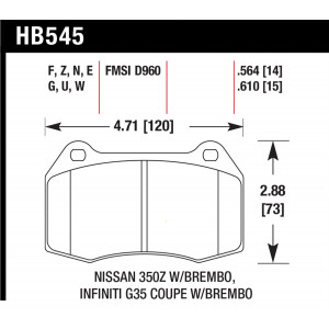 Колодки тормозные HB545F.564 HAWK HPS передние INFINITI G35 / Nissan 350Z (комплектация BREMBO)