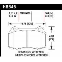 Колодки тормозные HB545G.564 HAWK DTC-60 Infiniti, Nissan 14 mm