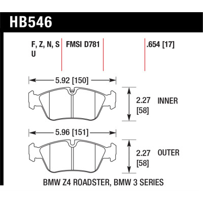 Колодки тормозные HB546F.654 HAWK HPS передние BMW 3 (E36), (E46), (E90), Z3, Z4