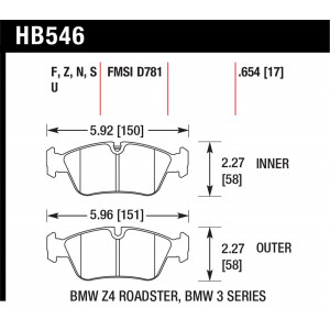 Колодки тормозные HB546N.654 HAWK HP+ передние BMW 3 (E36), (E46), Z3, Z4