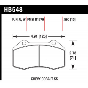 Колодки тормозные HB548G.590 HAWK DTC-60; Renault Clio 15mm