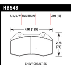 Колодки тормозные HB548Q.590 HAWK DTC-80; Renault Clio 15mm