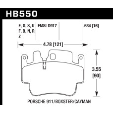 Колодки тормозные HB550N.634 HAWK HP Plus 16 mm Porsche 911 (996), (997), Boxter (986), Cayman