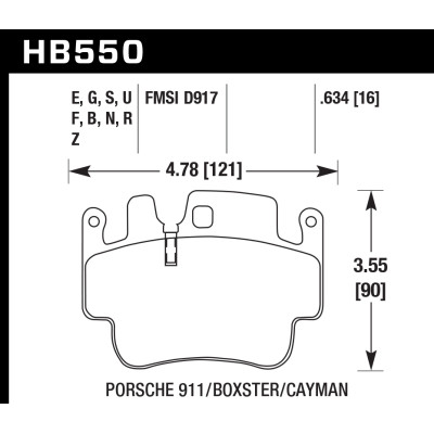 Колодки тормозные HB550Q.634 HAWK DTC-80; Porsche 16mm