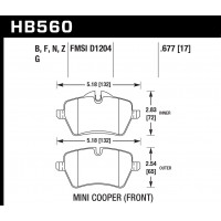 Колодки тормозные HB560F.677 HAWK HPS передние MINI COOPER S II