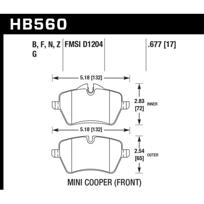 Колодки тормозные HB560G.677 HAWK DTC-60 Mini Cooper