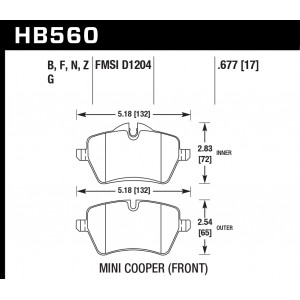 Колодки тормозные HB560Z.677 HAWK PC передние MINI COOPER S II