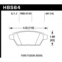 Колодки тормозные HB564B.567 HAWK Street 5.0 задние FORD Fusion 06-> / Mazda 6 08->