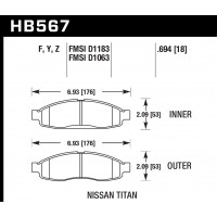 Колодки тормозные HB567F.694 HAWK HPS передние INFINITI QX56 / Nissan Armada, Pathfinder до 2006 г.