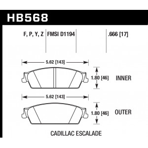 Колодки тормозные HB568P.666 HAWK SuperDuty Cadillac Escalade, Chevrolet Silverado, Suburban задние