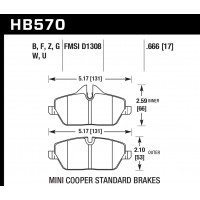 Колодки тормозные HB570G.666 HAWK DTC-60; MINI COOPER D1308 17mm